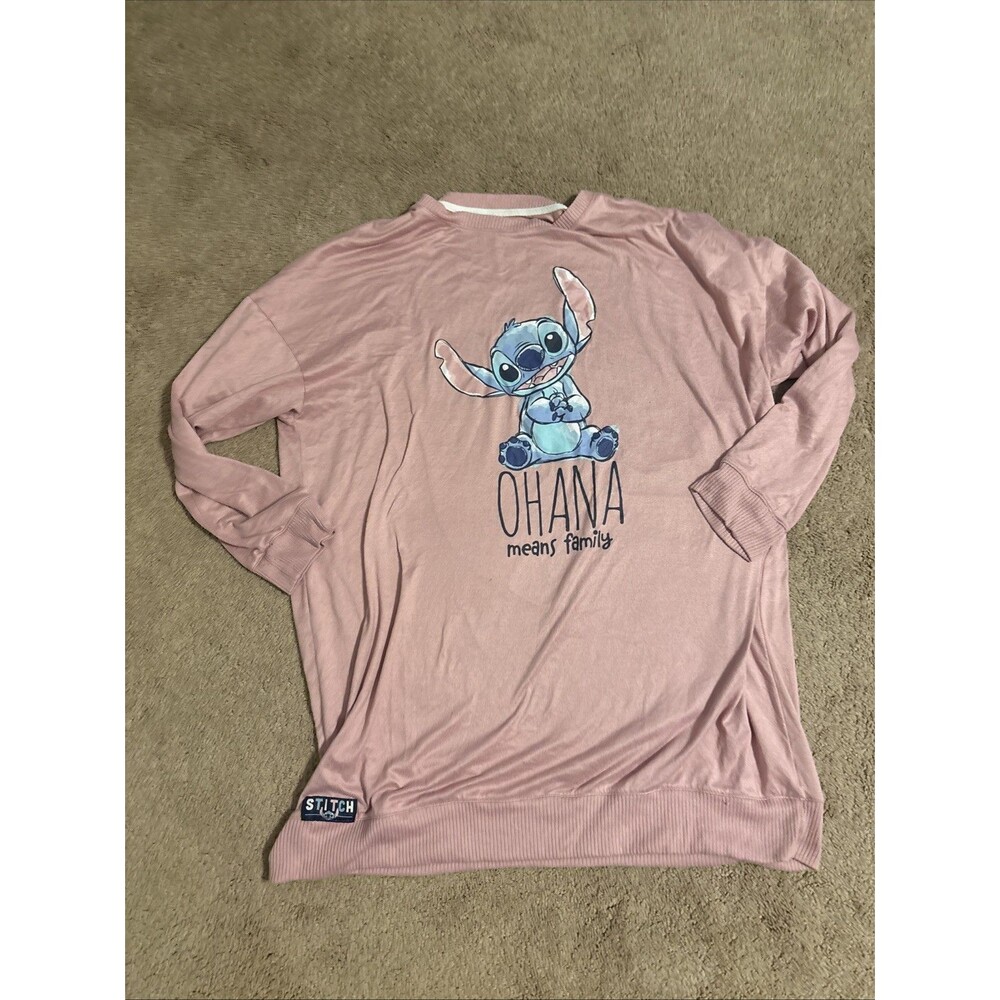 Disney Stitch Women's Sleep Shirt, Size XL (16-18) Pink "Ohana Means Family"